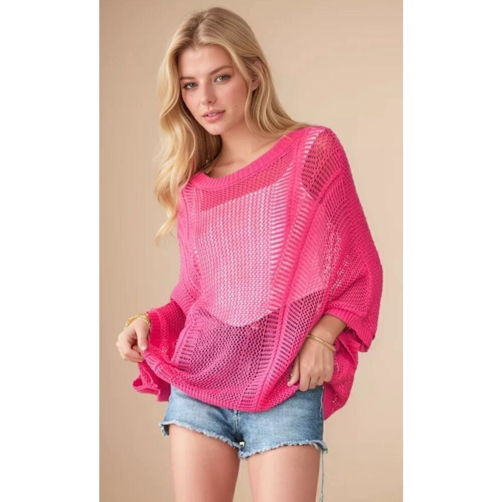 Davi & Dani BATWING LOOSE FIT HOLLOW OUT COVER UP SWEATER